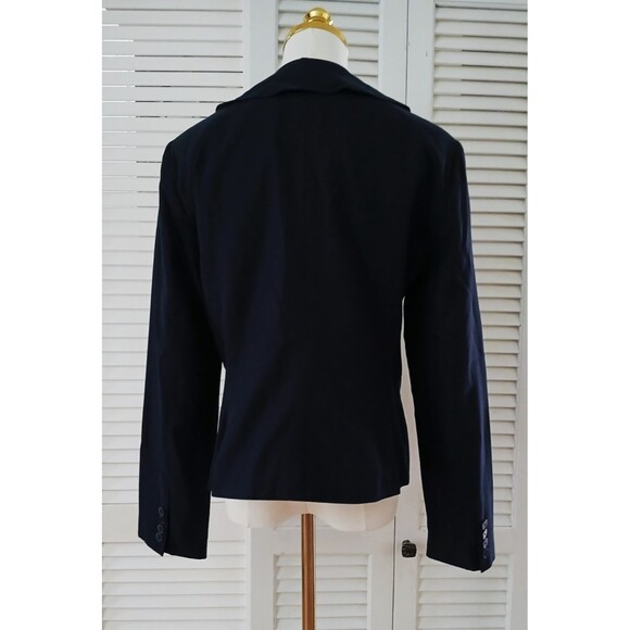 Chaps Women's Silk & Cotton Blend Blazer with Ruffle Neckline Size 12 Navy Blue - Picture 8 of 14